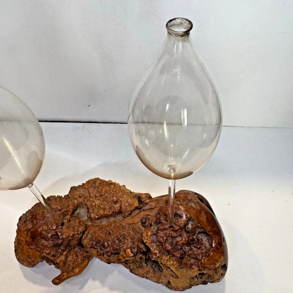 Vintage MCM Oil Candle Lamp Burl Wood 13